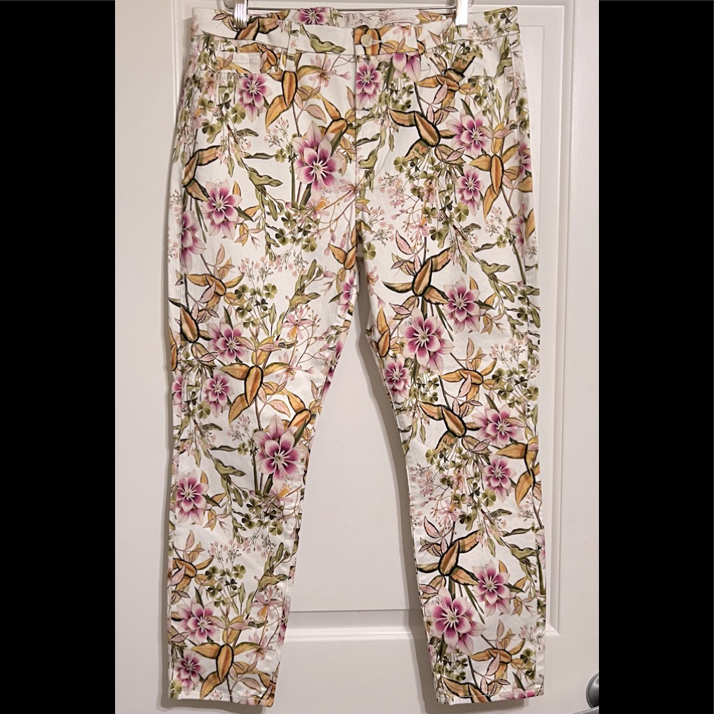 Jen7 Off White/Pink Floral Ankle Skinny 7 Forallmankind